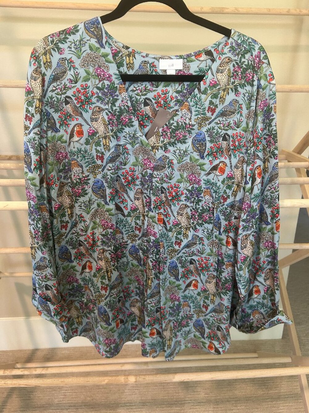 NWT J. Jill Light Blue Songbird Berry V-Neck Tunic Blouse XL ($89)